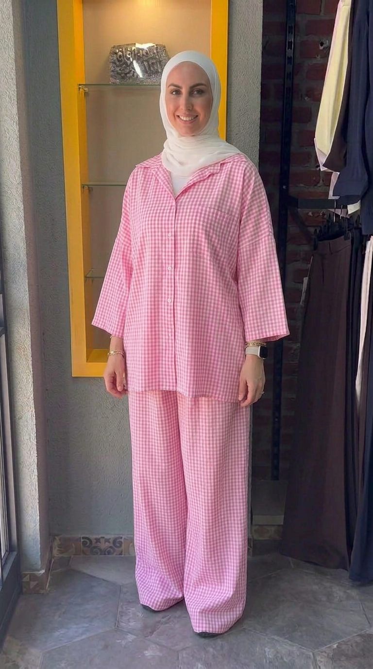 BELMAGHRIBIA – Vichy-Chic Chemise et Pantalon - YZ0162