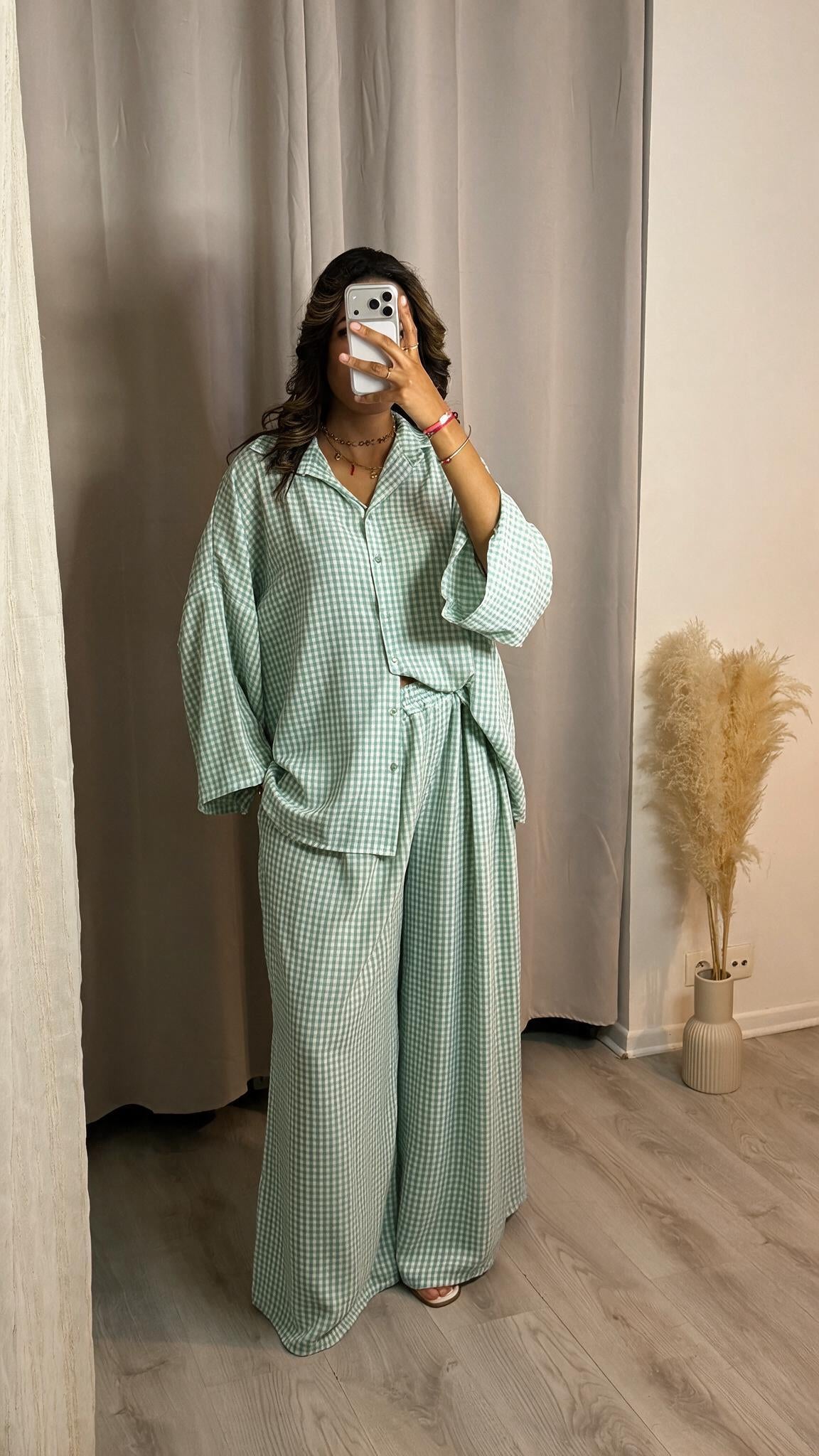 BELMAGHRIBIA – Vichy Chic Chemise et Pantalon - YZ0162
