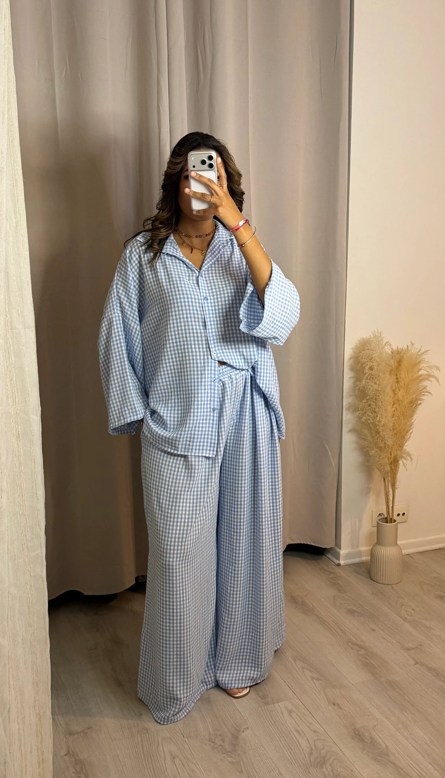 BELMAGHRIBIA – Vichy Chic Chemise et Pantalon - YZ0162