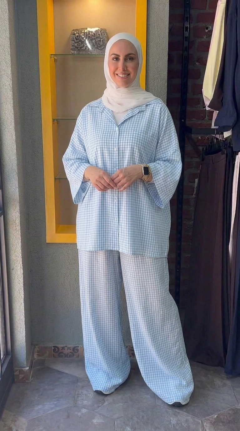 BELMAGHRIBIA – Vichy-Chic Chemise et Pantalon - YZ0162