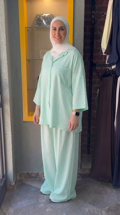BELMAGHRIBIA – Vichy-Chic Chemise et Pantalon - YZ0162